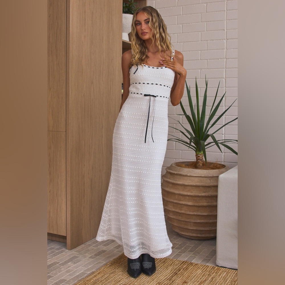 Selfie Leslie Indikah Black White Delicate Femme Knit Ribbon Trim Maxi Dress S - Picture 2 of 8